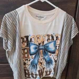 Free Kisses Los Angeles Boutique Howdy Tee with Blue Bow and Stripes